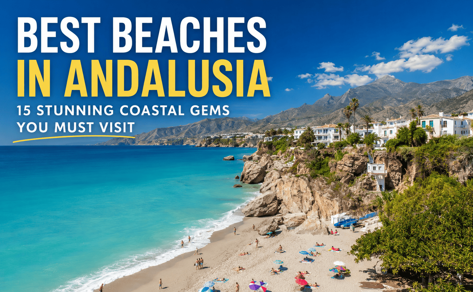 Golden sandy beach with turquoise Mediterranean water on the Andalusian coast in southern Spain
