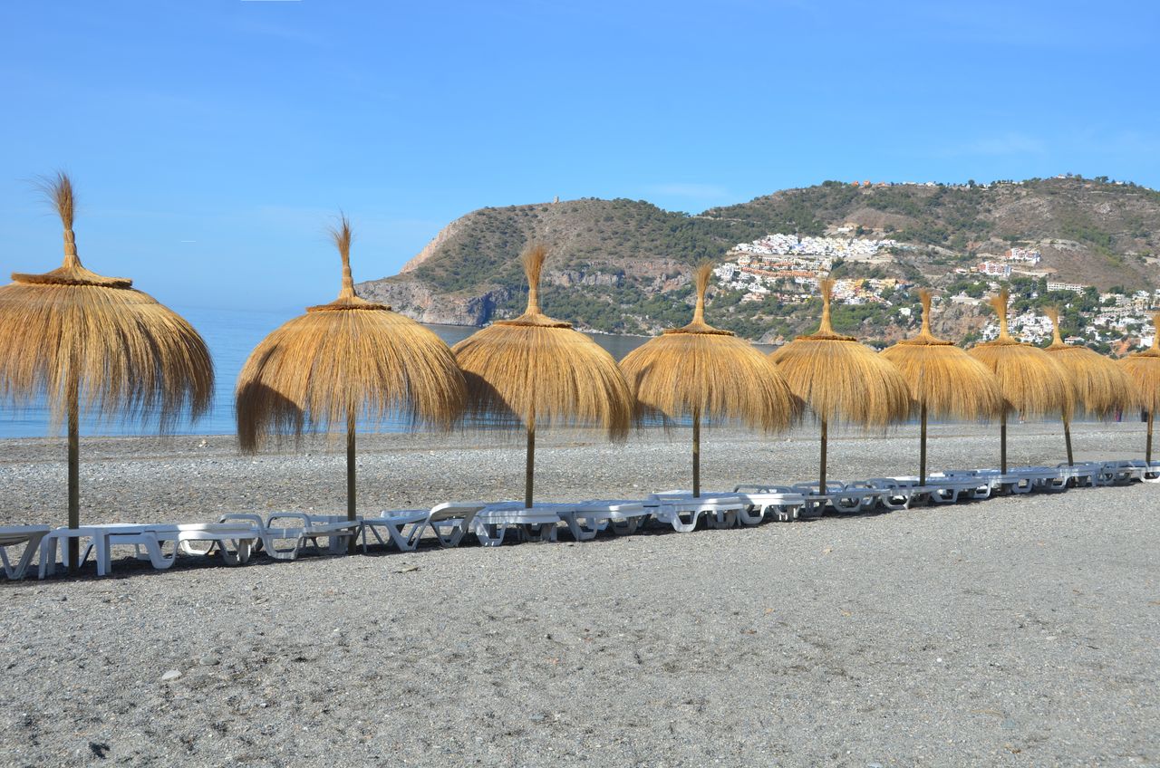 Panoramic view of Playa de la Herradura Beach in Almuñécar, Granada, on Spain's Costa Tropical.