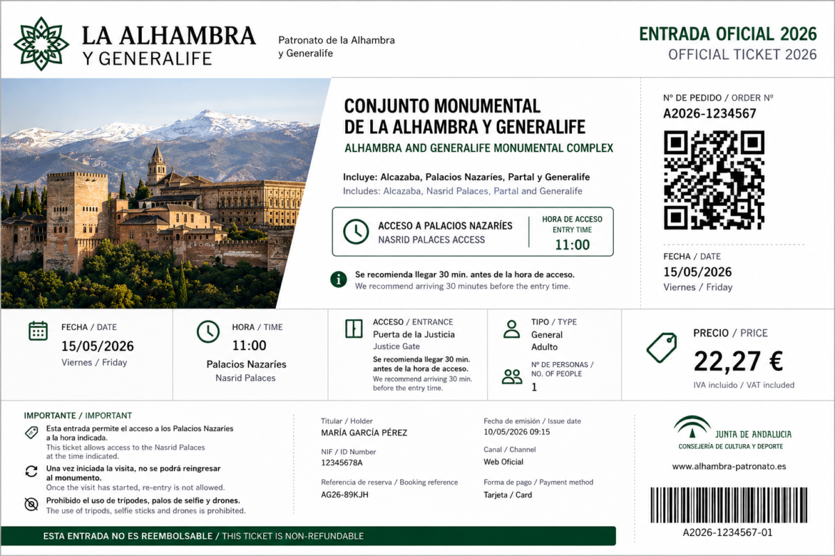 Alhambra official ticket vs scam comparison - how to spot official tickets 2026 sample guide