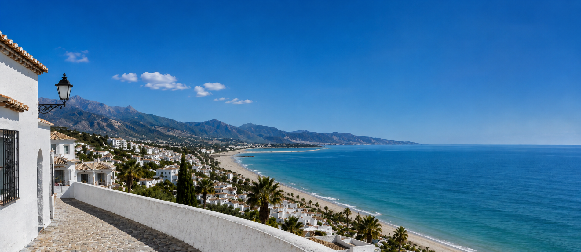 White village on Costa del Sol overlooking beach in Nerja Malaga - Andalucia Tours white villages and Costa del Sol tours