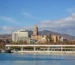 Málaga city skyline with its cathedral and Mediterranean coastline in southern Spain