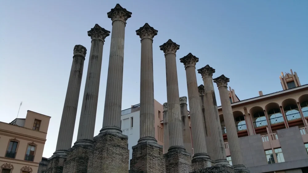 roman temple cordoba spain Ancient Roman Temple of Córdoba with reconstructed Corinthian columns in Andalusia, Spain